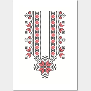 Palestinian Jordanian Traditional Tatreez Realistic Embroidery Pattern Design #14 blk-red Posters and Art